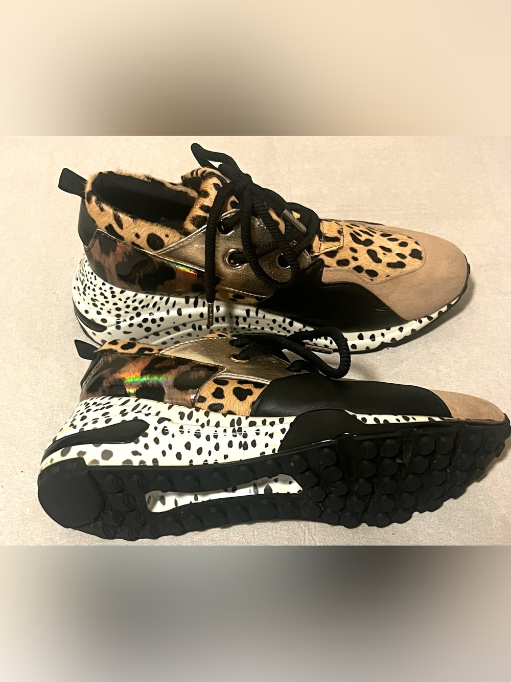 Steve Madden Cliff Multicolor Animal Print Suede Fashion Sneakers Size 8.5 - Picture 4 of 16